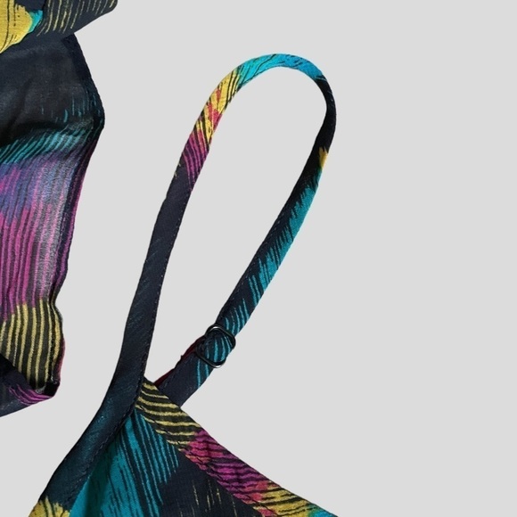 Allen B Schwartz Colorful Chevron Ruffled Shoulder Flowy Maxi Dress Size 10 - Picture 6 of 8